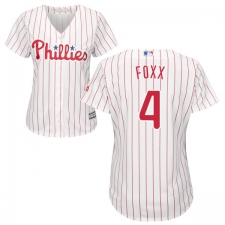 Women's Majestic Philadelphia Phillies #4 Jimmy Foxx Authentic White/Red Strip Home Cool Base MLB Jersey