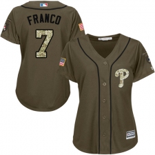 Women's Majestic Philadelphia Phillies #7 Maikel Franco Replica Green Salute to Service MLB Jersey