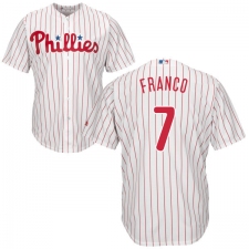 Youth Majestic Philadelphia Phillies #7 Maikel Franco Authentic White/Red Strip Home Cool Base MLB Jersey