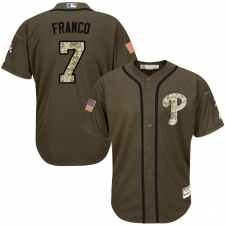 Youth Majestic Philadelphia Phillies #7 Maikel Franco Replica Green Salute to Service MLB Jersey