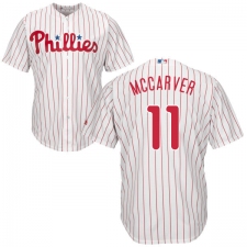 Youth Majestic Philadelphia Phillies #11 Tim McCarver Replica White/Red Strip Home Cool Base MLB Jersey