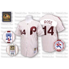 Men's Mitchell and Ness Philadelphia Phillies #14 Pete Rose Authentic White/Red Strip Throwback MLB Jersey