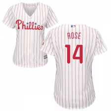 Women's Majestic Philadelphia Phillies #14 Pete Rose Replica White/Red Strip Home Cool Base MLB Jersey