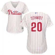 Women's Majestic Philadelphia Phillies #20 Mike Schmidt Replica White/Red Strip Home Cool Base MLB Jersey