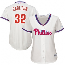 Women's Majestic Philadelphia Phillies #32 Steve Carlton Authentic Cream Alternate Cool Base MLB Jersey