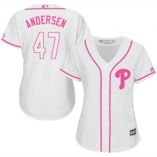 Women's Majestic Philadelphia Phillies #47 Larry Andersen Replica White Fashion Cool Base MLB Jersey