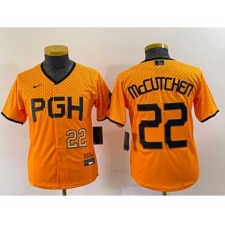 Youth Nike Pittsburgh Pirates #22 Andrew McCutchen Number Yellow 2023 City Connect Stitched Jersey1
