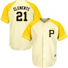 Men's Majestic Pittsburgh Pirates #21 Roberto Clemente Authentic Cream/Gold Exclusive Cool Base MLB Jersey