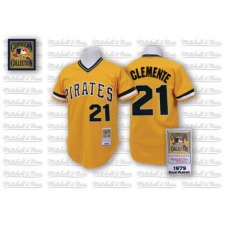 Men's Mitchell and Ness Pittsburgh Pirates #21 Roberto Clemente Authentic Gold Throwback MLB Jersey