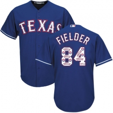 Men's Majestic Texas Rangers #84 Prince Fielder Authentic Royal Blue Team Logo Fashion Cool Base MLB Jersey