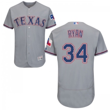 Men's Majestic Texas Rangers #34 Nolan Ryan Grey Road Flex Base Authentic Collection MLB Jersey