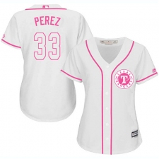 Women's Majestic Texas Rangers #33 Martin Perez Authentic White Fashion Cool Base MLB Jersey