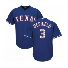 Men's Texas Rangers #3 Delino DeShields Jr. Authentic Royal Blue Team Logo Fashion Cool Base Baseball Player Jersey