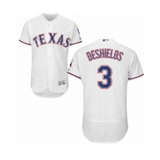 Men's Texas Rangers #3 Delino DeShields Jr. White Home Flex Base Authentic Collection Baseball Player Jersey