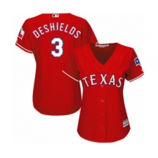 Women's Texas Rangers #3 Delino DeShields Jr. Authentic Red Alternate Cool Base Baseball Player Jersey