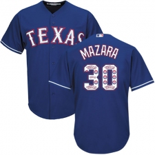 Men's Majestic Texas Rangers #30 Nomar Mazara Authentic Royal Blue Team Logo Fashion Cool Base MLB Jersey