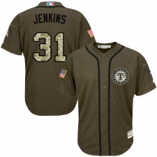 Youth Majestic Texas Rangers #31 Ferguson Jenkins Replica Green Salute to Service MLB Jersey
