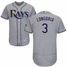 Men's Majestic Tampa Bay Rays #3 Evan Longoria Grey Road Flex Base Authentic Collection MLB Jersey