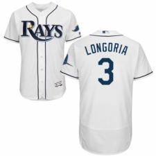 Men's Majestic Tampa Bay Rays #3 Evan Longoria White Home Flex Base Authentic Collection MLB Jersey