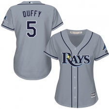 Women's Majestic Tampa Bay Rays #5 Matt Duffy Authentic Grey Road Cool Base MLB Jersey