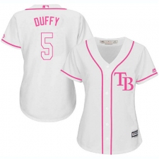 Women's Majestic Tampa Bay Rays #5 Matt Duffy Replica White Fashion Cool Base MLB Jersey