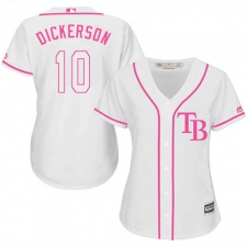Women's Majestic Tampa Bay Rays #10 Corey Dickerson Authentic White Fashion Cool Base MLB Jersey