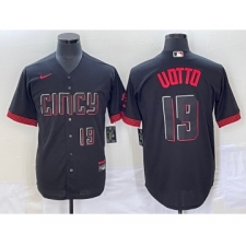 Men's Cincinnati Reds #19 Joey Votto Number Black 2023 City Connect Cool Base Stitched Jersey2