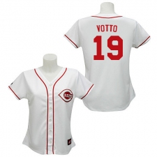 Women's Majestic Cincinnati Reds #19 Joey Votto Replica White MLB Jersey