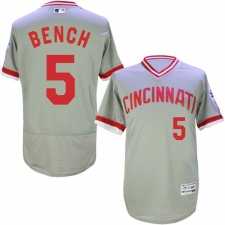 Men's Majestic Cincinnati Reds #5 Johnny Bench Grey Flexbase Authentic Collection Cooperstown MLB Jersey
