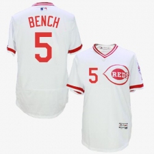 Men's Majestic Cincinnati Reds #5 Johnny Bench White Flexbase Authentic Collection Cooperstown MLB Jersey
