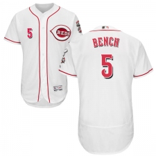 Men's Majestic Cincinnati Reds #5 Johnny Bench White Home Flex Base Authentic Collection MLB Jersey