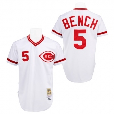 Men's Mitchell and Ness Cincinnati Reds #5 Johnny Bench Authentic White Throwback MLB Jersey