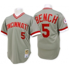 Men's Mitchell and Ness Cincinnati Reds #5 Johnny Bench Replica Grey Throwback MLB Jersey