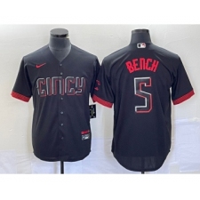 Men's Nike Cincinnati Reds #5 Johnny Bench Black 2023 City Connect Cool Base Stitched Baseball Jersey