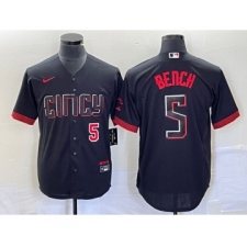 Men's Nike Cincinnati Reds #5 Johnny Bench Number Black 2023 City Connect Cool Base Stitched Baseball Jersey1