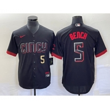 Men's Nike Cincinnati Reds #5 Johnny Bench Number Black 2023 City Connect Cool Base Stitched Baseball Jersey