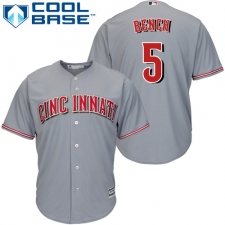 Youth Majestic Cincinnati Reds #5 Johnny Bench Authentic Grey Road Cool Base MLB Jersey
