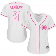 Women's Majestic Cincinnati Reds #21 Reggie Sanders Replica White Fashion Cool Base MLB Jersey