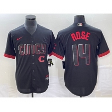 Men's Cincinnati Reds #14 Pete Rose Black 2023 City Connect Cool Base Stitched Jersey 1
