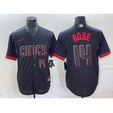Men's Cincinnati Reds #14 Pete Rose Number Black 2023 City Connect Cool Base Stitched Jersey 2