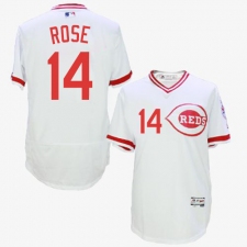 Men's Majestic Cincinnati Reds #14 Pete Rose White Flexbase Authentic Collection Cooperstown MLB Jersey