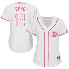 Women's Majestic Cincinnati Reds #14 Pete Rose Replica White Fashion Cool Base MLB Jersey