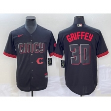 Men's Cincinnati Reds #30 Ken Griffey Jr Black 2023 City Connect Cool Base Stitched Jersey