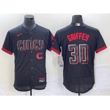 Men's Cincinnati Reds #30 Ken Griffey Jr Black 2023 City Connect Flex Base Stitched Jersey 1