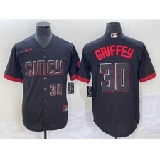 Men's Cincinnati Reds #30 Ken Griffey Jr Number Black 2023 City Connect Cool Base Stitched Jersey2