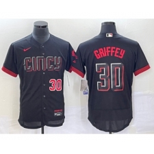 Men's Cincinnati Reds #30 Ken Griffey Jr Number Black 2023 City Connect Flex Base Stitched Jersey 1