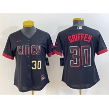 Women's Cincinnati Reds #30 Ken Griffey Jr Number Black 2023 City Connect Cool Base Stitched Jersey1