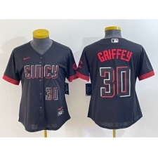 Women's Cincinnati Reds #30 Ken Griffey Jr Number Black 2023 City Connect Cool Base Stitched Jersey2