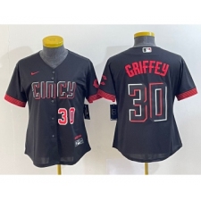 Women's Cincinnati Reds #30 Ken Griffey Jr Number Black 2023 City Connect Cool Base Stitched Jersey