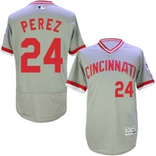 Men's Majestic Cincinnati Reds #24 Tony Perez Grey Flexbase Authentic Collection Cooperstown MLB Jersey